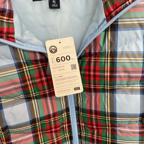 Lands' End womens Colorful Plaid Puffer Vest new XL Holiday Preppy - Picture 3 of 5